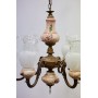 Bronze chandelier with ceramic elements and glass domes 