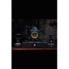 Antique marble mantel clock with 2 candlesticks