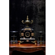 Rococo style marble mantel clock with 2 candlesticks 