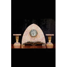 Art Deco marble mantel clock with 2 candlesticks 